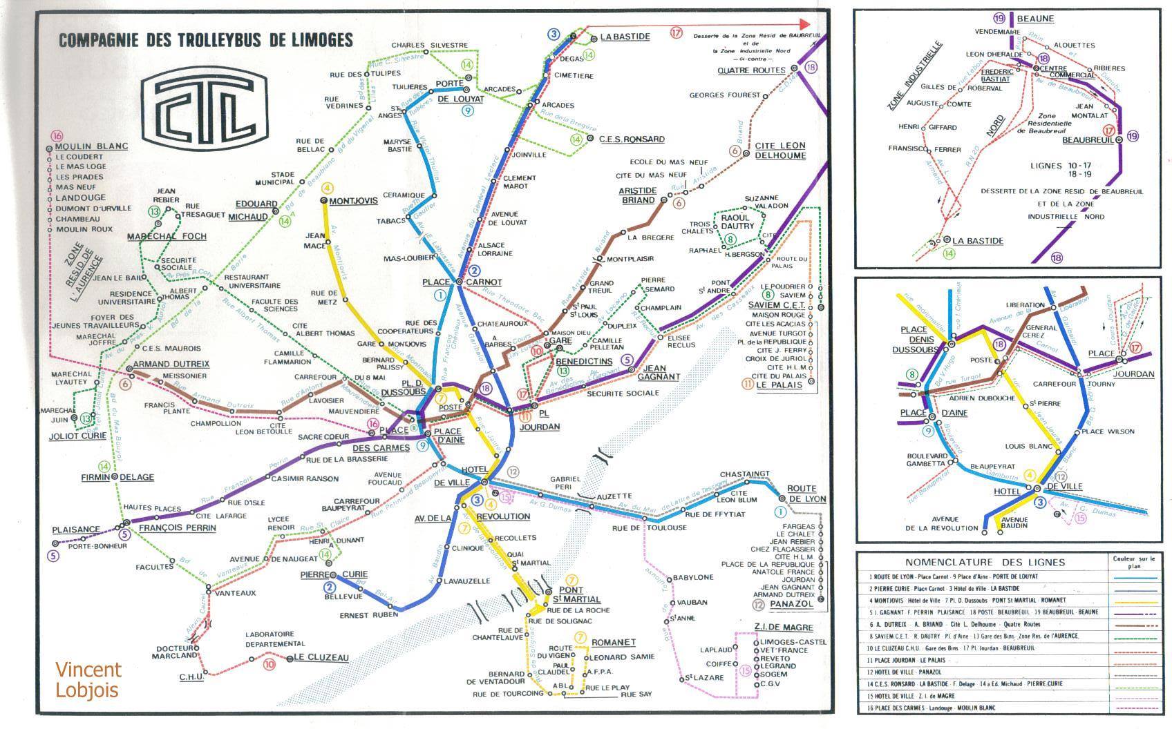 Plan du réseau CTL Limoges 1977-1978